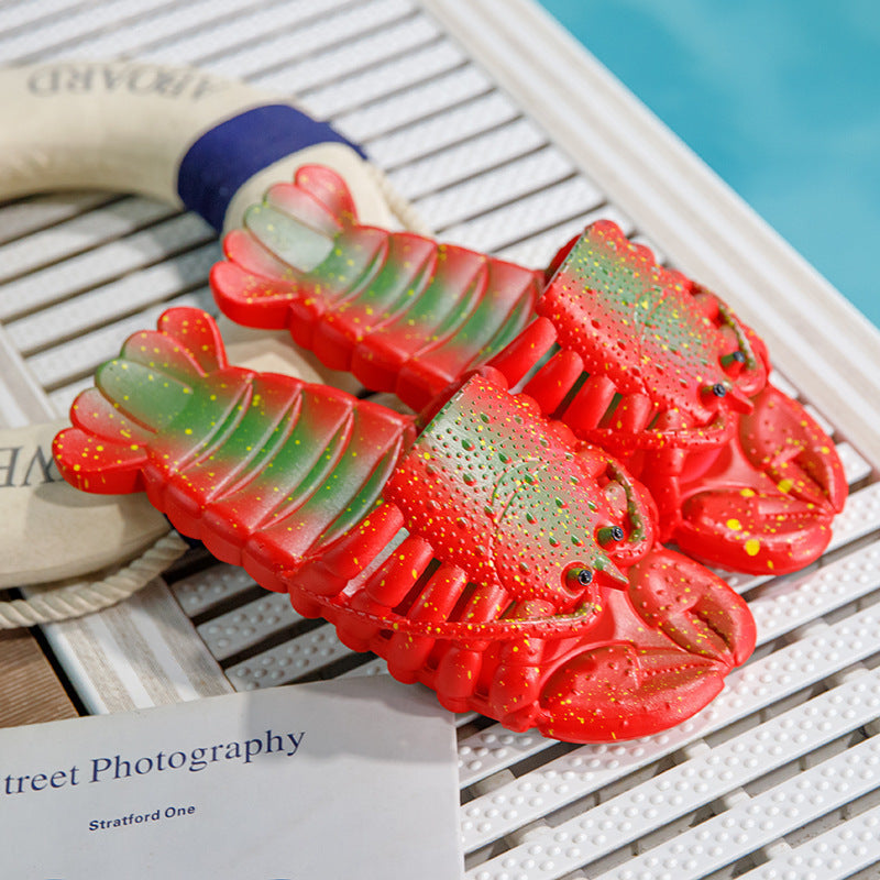 Crayfish summer slippers stylish creative thick sole women's beach funny sandals outwear waterproof non-slip bath home shoes