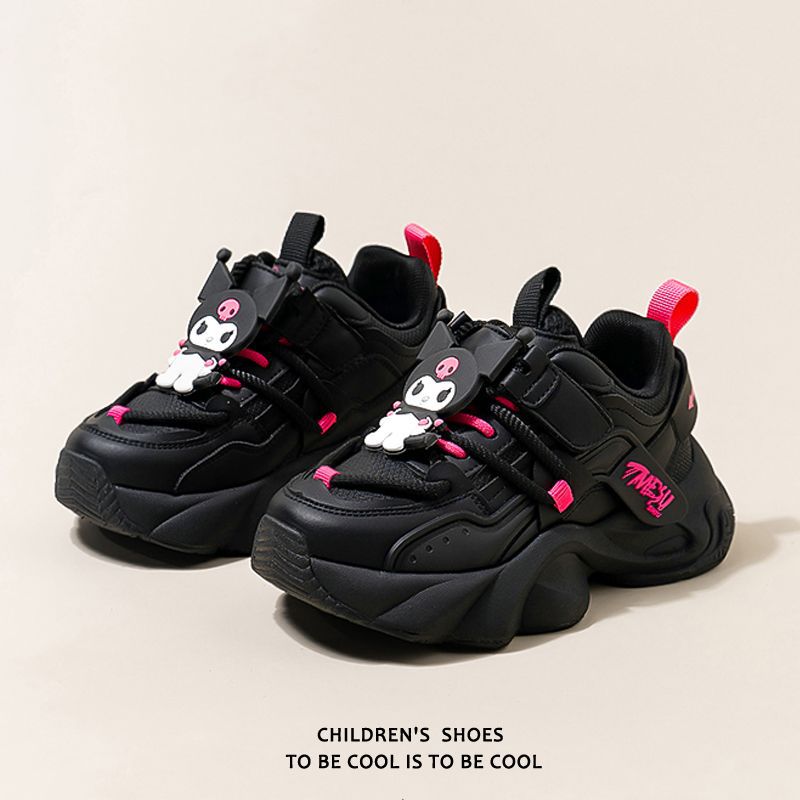Kuromi girls' shoes  new autumn/winter black kids' sneakers, big kids' dirt-resistant soft sole chunky sneakers