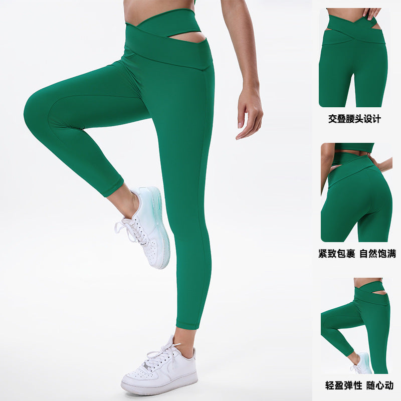 Eco-friendly polyester yoga pants for women - butt lifting, cropped length, crossover design - yoga apparel, pilates, and fitness leggings set