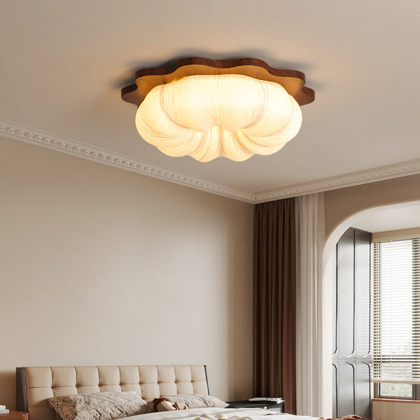 Bedroom light retro wabi-sabi wind study fabric pumpkin lamp walnut color eye protection children's room master bedroom ceiling lamp