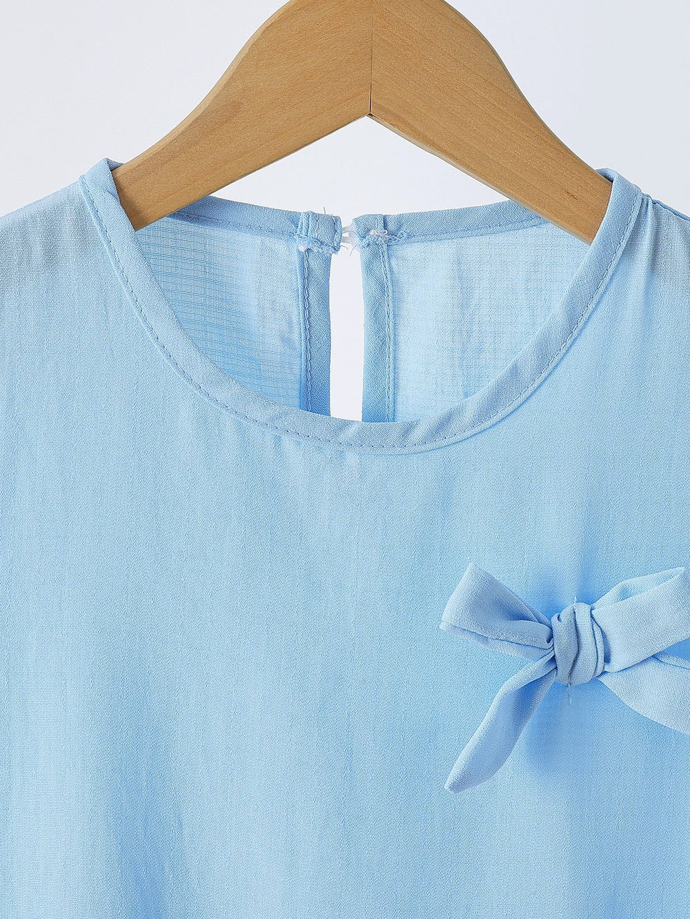 summer girls' sleeveless tank top and shorts set - light blue bow detail two-piece outfit for kids