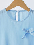 summer girls' sleeveless tank top and shorts set - light blue bow detail two-piece outfit for kids