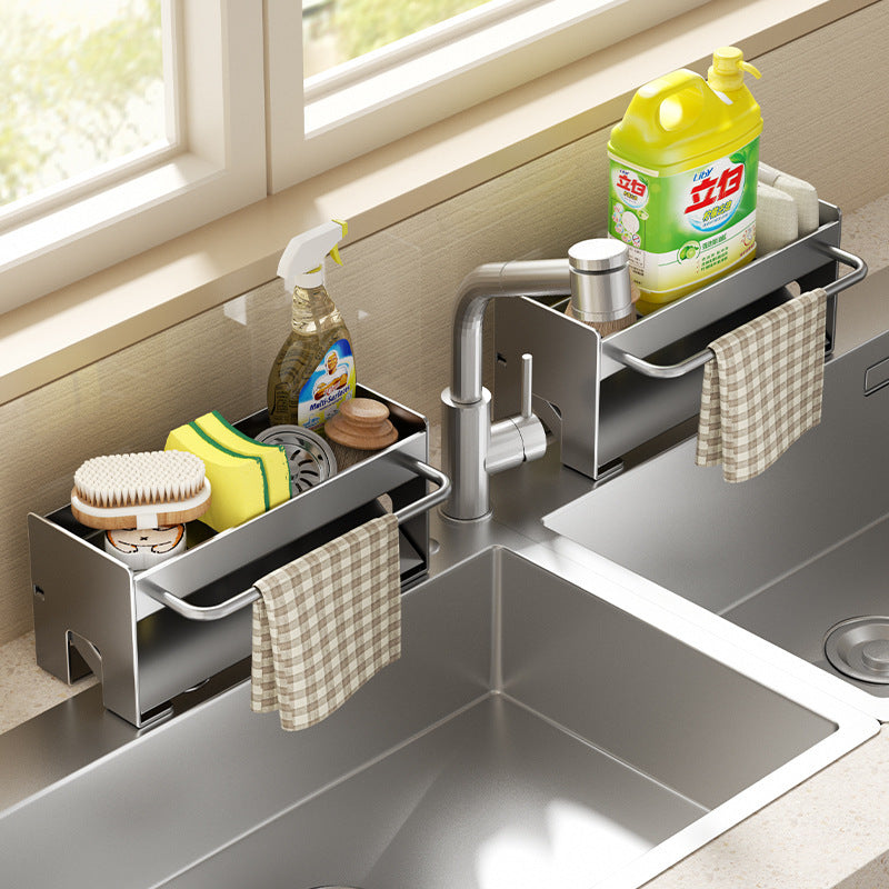 Kitchen drain rack, sink, dish soap, sponge, cloth, storage rack, drain artifact, steel wire ball, sink storage rack