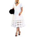 Amazon european design elegant minimalist loose fit slimming v-neck midi short sleeve dress