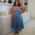 European and american style women's denim dress - new fashionable and sexy backless suspender maxi dress -  cross-border sourcing