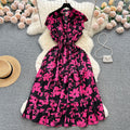 French sweet and gentle style v-neck floral chiffon dress - women's summer cinched waist, slimming, vacation-ready, fairy dress