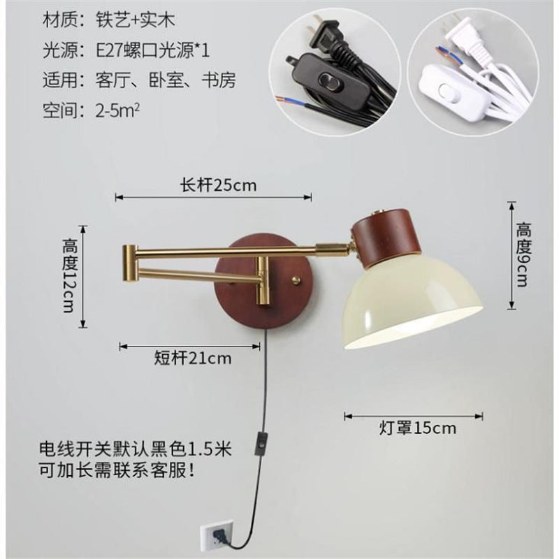 Bedside wall lamp hanging wall lamp creative casual study learning foldable telescopic rotate rocker arm lamp