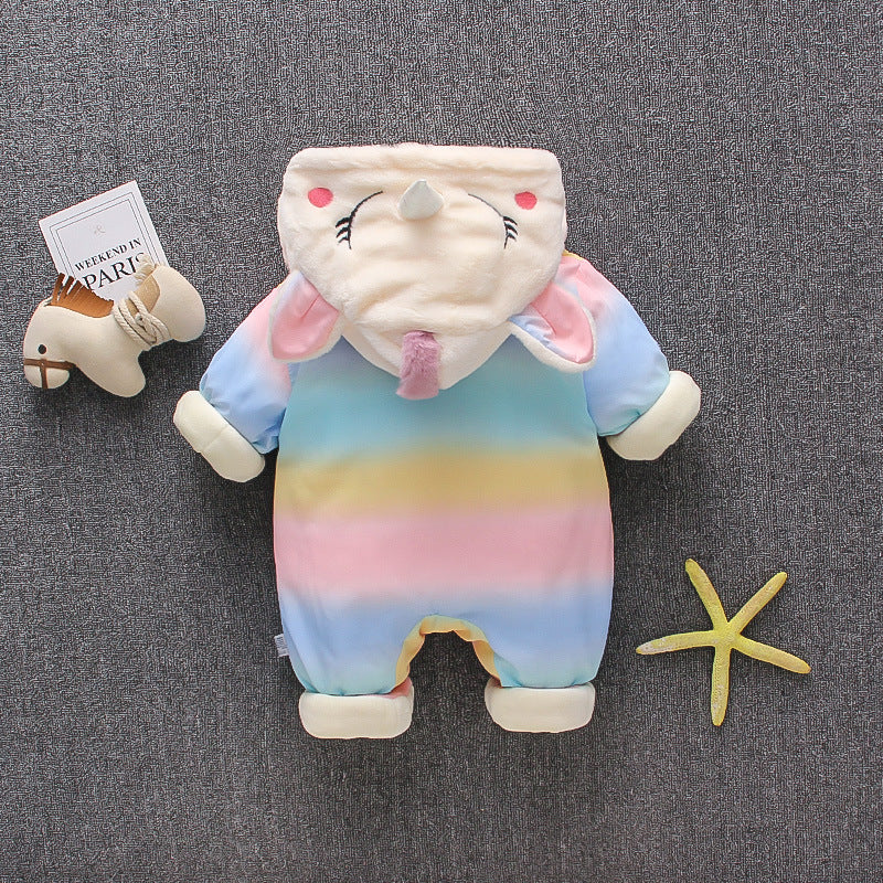 Winter infant cartoon fleece-lined thickened outdoor cotton-padded jumpsuit for baby boys and girls - trendy, warm, and extra thick