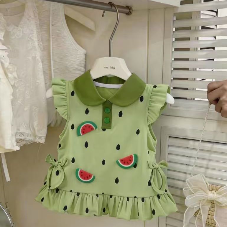 Summer outfit: adorable baby girl's set with peter pan collar and fun watermelon print - unique and stylish design