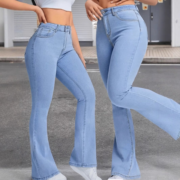 retro micro-pull jeans women's European and American high-waisted legs long slim-fitting floor-mopping trousers horseshoe pants