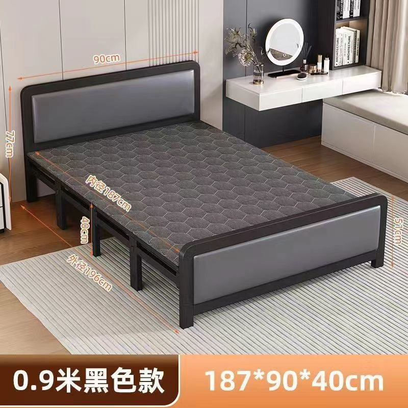 Four-fold foldable bed single bedfor homesimple office lunch break double rental house adult iron bed