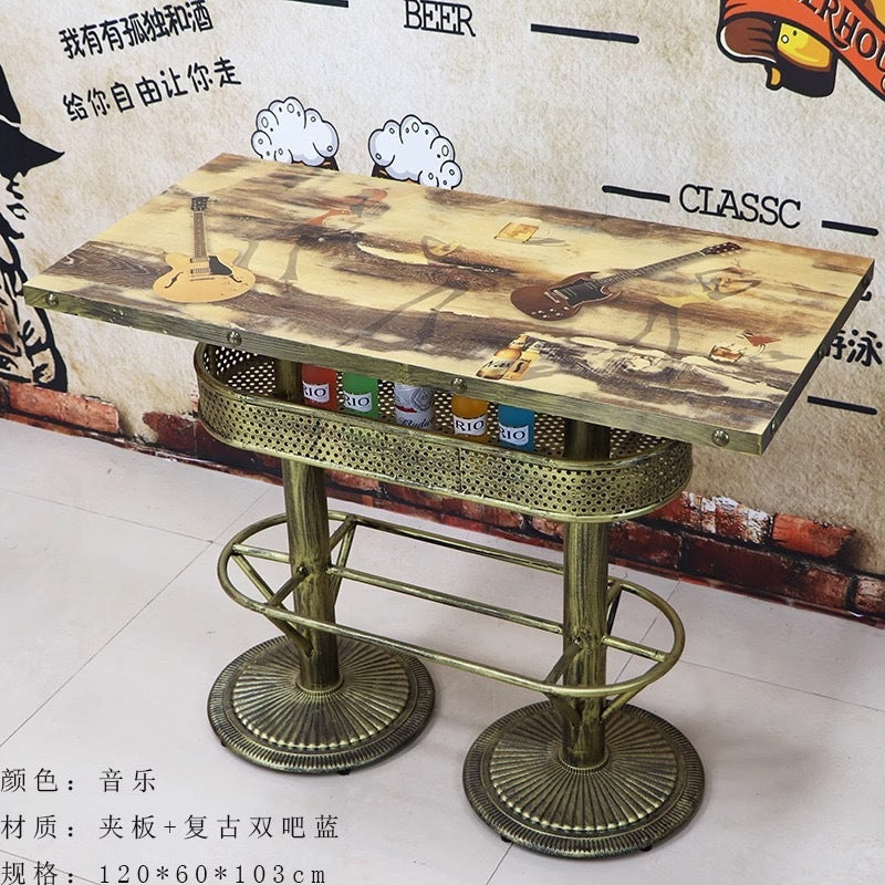 Bar clear bar ktv cafe high table and chair combination retro bar stool industrial style bistro loose table