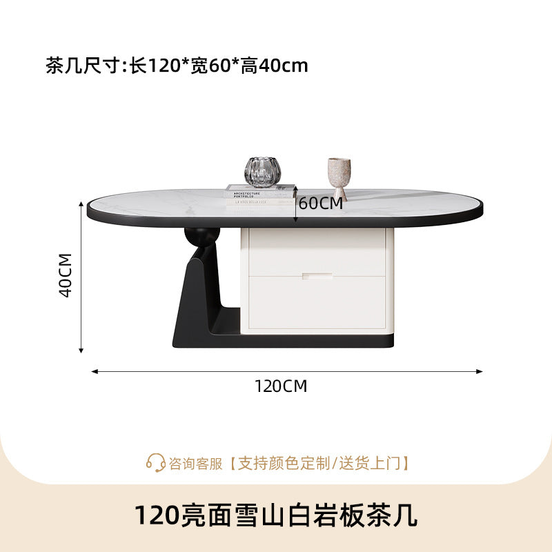 living room home small apartment coffee table oval slate storage solid walnut wood mid-century style with drawer