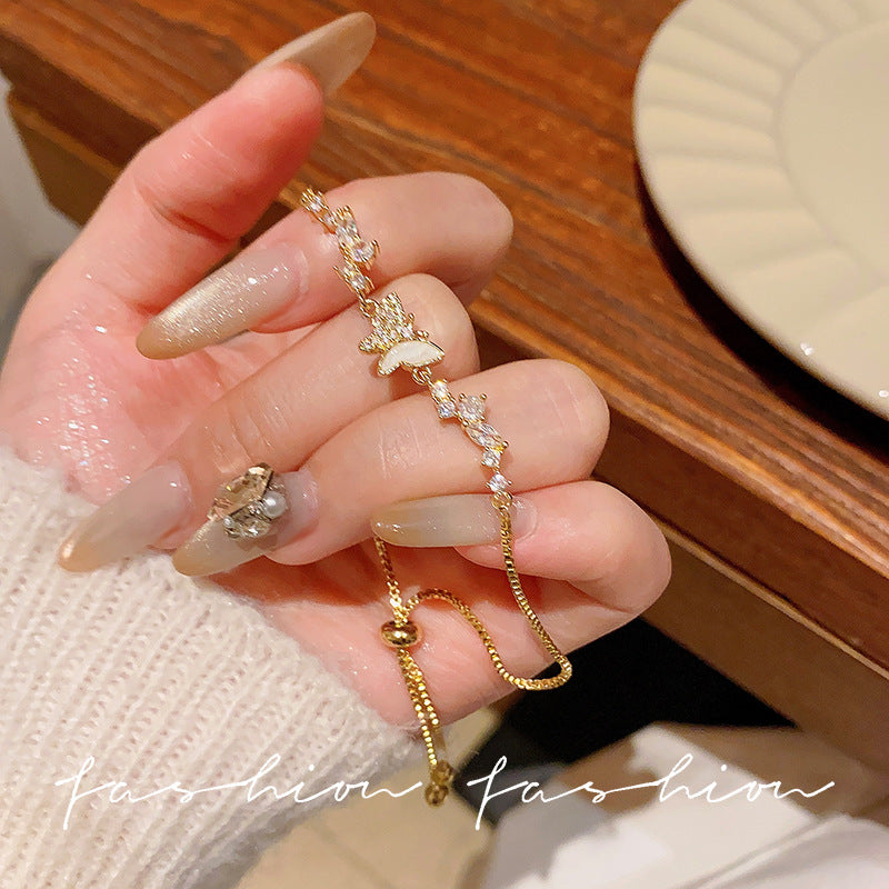 Super fairy micro-embedded zircon bows bracelet for women classy sense of accessible luxury crystal bracelet best selling exquisite pull-out hand jewelry