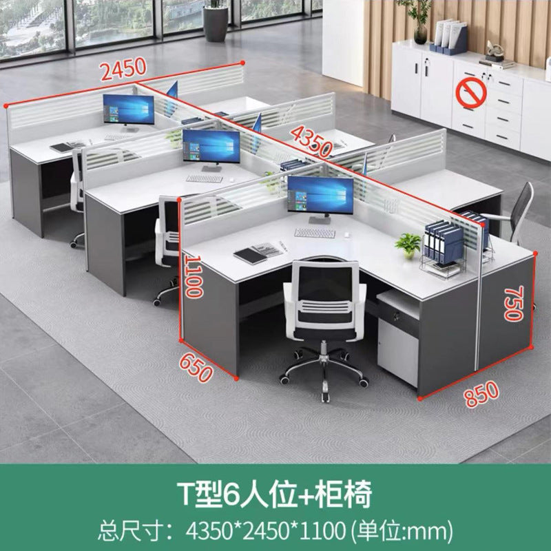 Customizable office desk and chair set - modern minimalist 3-seat office desk for accounting and finance offices