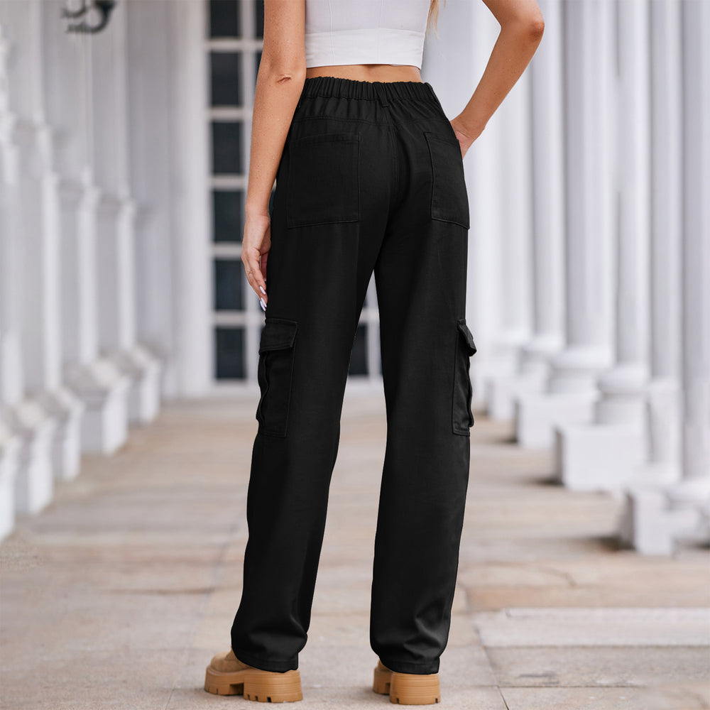 spring european and american cross-border e-commerce women's fashion  new washed semi-elastic waist denim cargo pants