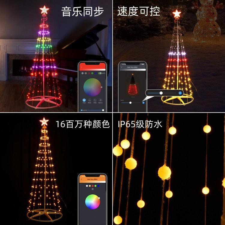 Customized  led lights, colored tree lights, DIY mobile phone remote control RGB wrought iron Christmas decorative leather line lights