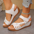 export plus size wedge heel women's sandals summer new hollow-out one-strap sandals beach thick-soled floral sandals