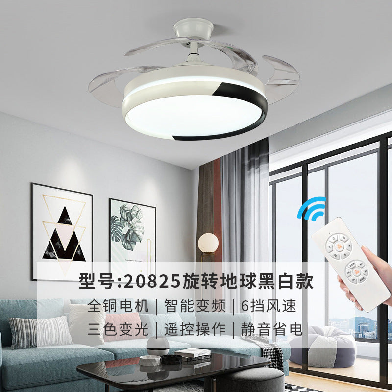 隐形风扇灯客厅餐厅卧室全光谱LED变频吊扇灯中山家装灯饰跨境