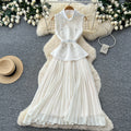 French chic sleeveless notch collar dress - women's summer korean style high waist pleated patchwork maxi dress - elegant and graceful