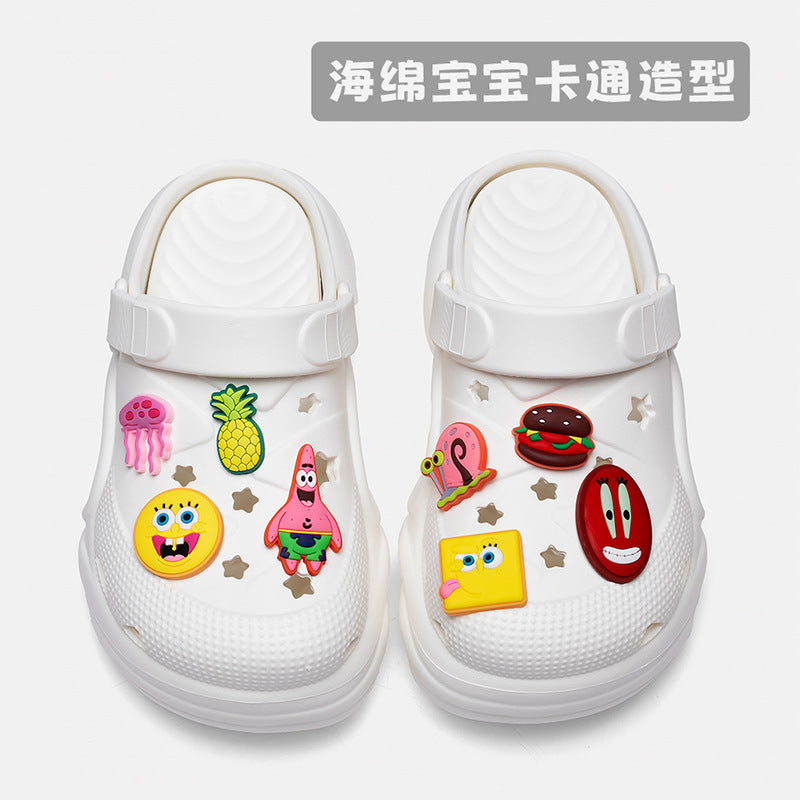 Spongebob squarepants thick sole stomp on shit feeling crocs women's summernew arrivaloutwearnon-slip deodorizing filtertoe heightening beach shoes