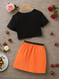 european and american style cross-border children's clothing: printed top + cargo skirt set with belt for older girls
