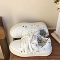 Women's white sneakers - spring 2026 new collection: student style, chunky sole, versatile athletic shoes with graffiti design - trendy & instagrammable