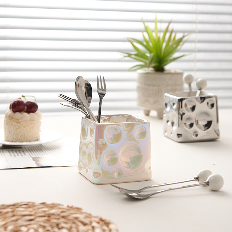 Electroplated light luxury ceramic fruit fork set - creative cheese and fruit forks, jar home decor, high-value fruit forks