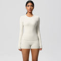 European and american solid color slim-fit long sleeve t-shirt yoga outfit set - high-waisted, barely-there feel, quick-dry activewear two-piece set for running and fitness