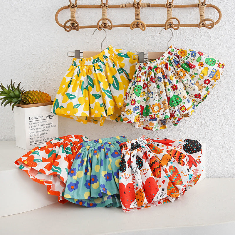 Girls' skirts & shorts: pure cotton summer outerwear - floral hot pants, lightweight & versatile, tulip skort, new skort styles