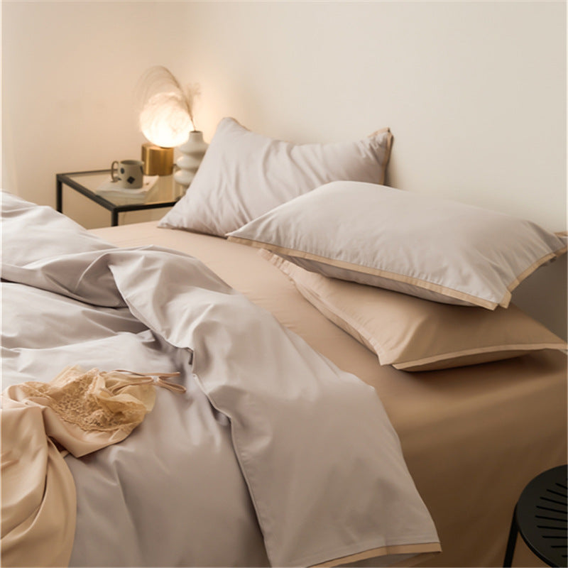Solid color 100 beds four-piece set cotton pure cotton long-staple cotton four seasons simple light luxury quilt cover bed sheet hat wholesale