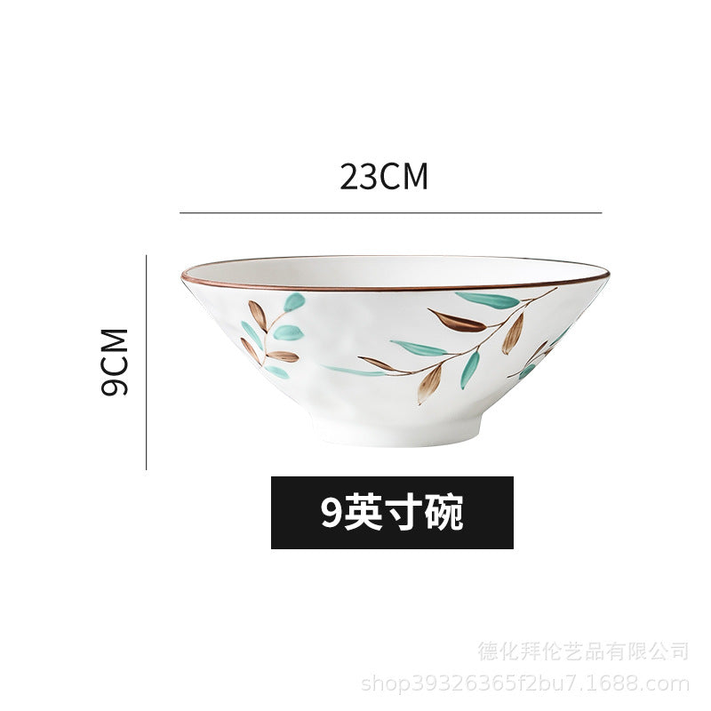 Nordic hand-painted leaf ceramic dinnerware set - includes plates, bowls, and dishes with handles for home use: dinner plates, vegetable plates, fish plates, noodle bowls, and snack dishes