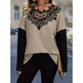 Shipped: european and american cross-border e-commerce lace patchwork hollow-out loose long-sleeve top -  independent website