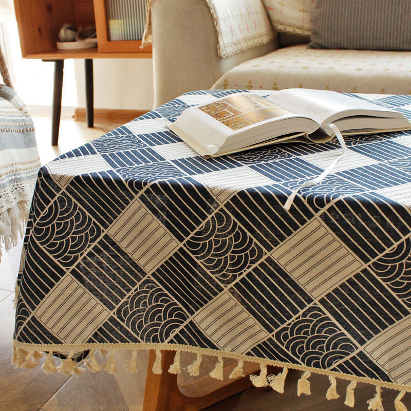 Ins tablecloth fabric cotton and linen small fresh scandinavian style populargirl heart plaid coffee table dining table dormitory desk mat