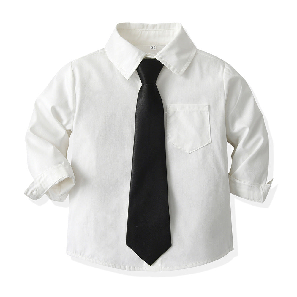 Kids' white shirt, boys' long sleeve, kindergarten uniform, classic white shirt for boys and girls, performance outfit, white shirt