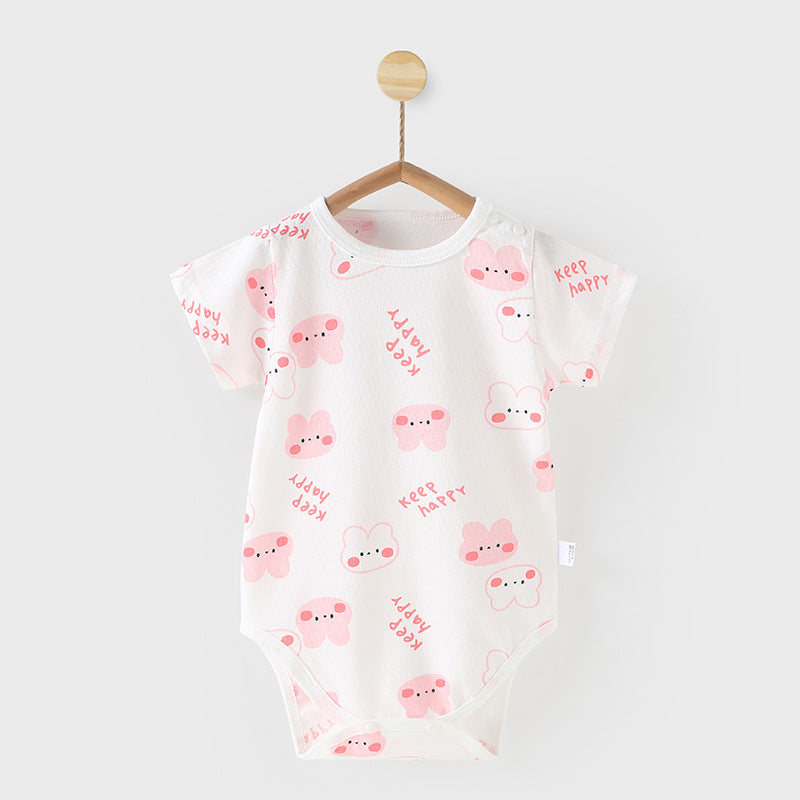 Baby short-sleeved one-piece jumpsuit summer thin khaki newborn pure cotton clothes triangle romper baby