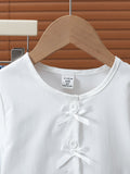 new autumn cross-border girls' fashion lace patchwork shirt + bowknot denim flare pants two-piece set