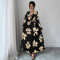 Amazon cross-border wholesale fashionable european and american style women's printed v-neck waist-defining dress