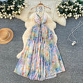 Stunning romantic v-neck floral sundress - dye-sublimated dopamine dress with ruffle hem, perfect for vacation