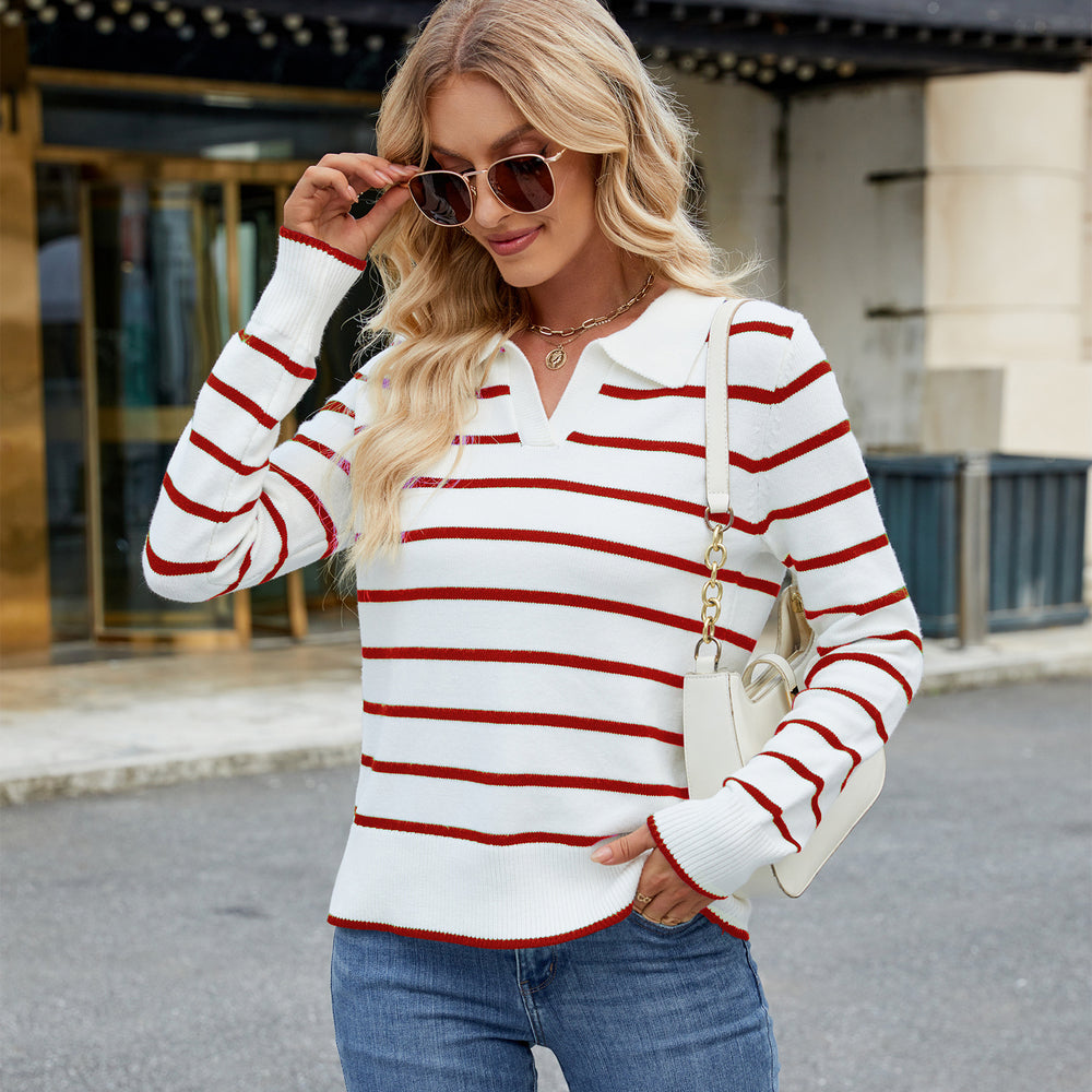 European and american cross-border e-commerce women's spring  new arrivals:  casual striped long-sleeve knit sweater top