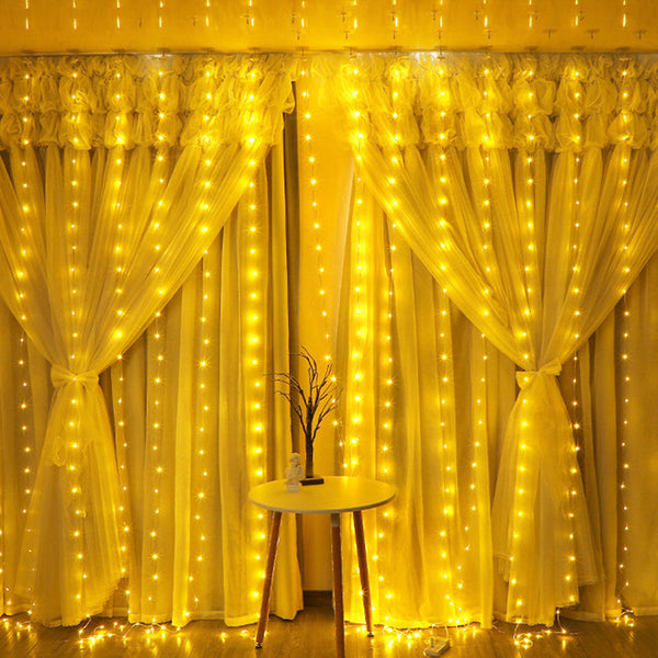 Indoor and outdoor hook led light string 3 * 3m background wall Christmas decoration curtain light USB eight-function copper wire lantern