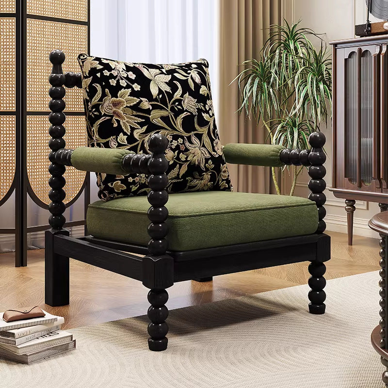 Solid wood fabric chair medieval style living room chair sofa bedroom american pearl chair single retro pearl chair french style