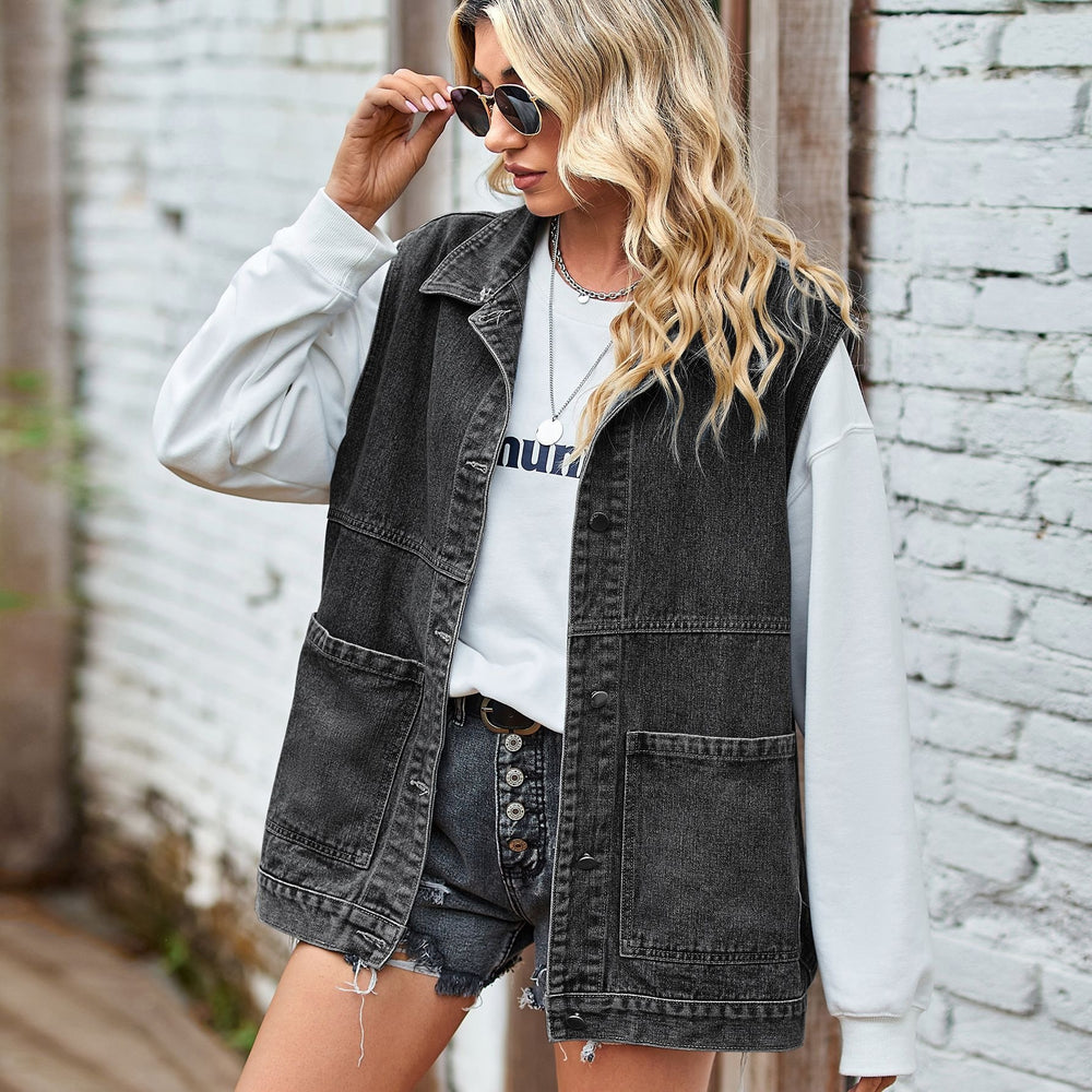 Ebay european and american cross-border women's clothing  new loosecasualtops denim vest waistcoat  vest trendy