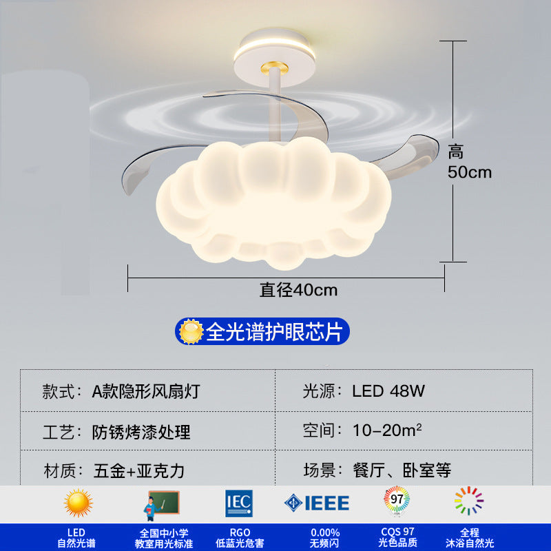 [Strict Selection] Ceiling Fan Light Cream Wind New Room Fan Light Simple Modern Bubble Dining Table Chandelier