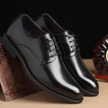 Black leather lace-up men's dress shoes - soft sole, business casual, round toe, leisure style, british & korean design, hidden heel