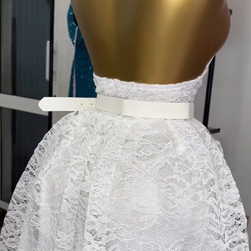European and american cross-border women's fashion:  autumn new arrival - elegant, designer, 3d floral, cinched waist, lace sleeveless dress
