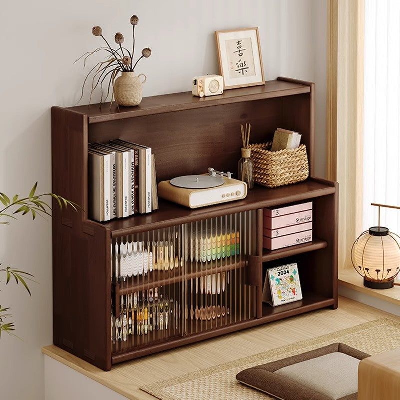 Solid wood bay window cabinet storage locker household balcony renovation window sill antique bookshelf Japanese dust-proof bookcase