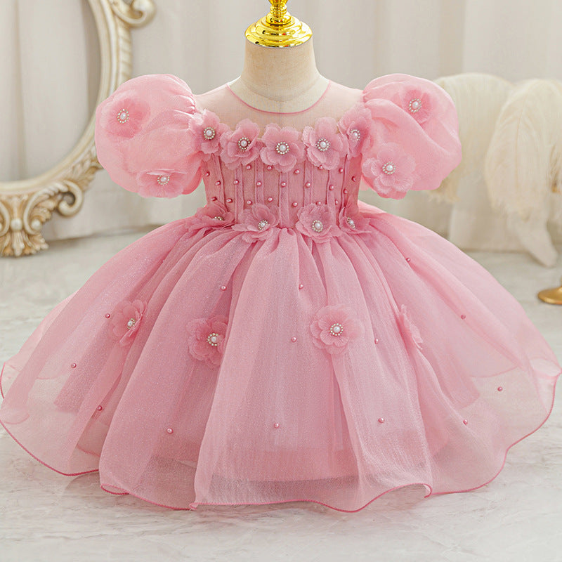 New in stock: girls' floral wedding dress princess gown - perfect for baby's first birthday party!