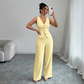 new women's cross-border elegance workwear v-neck button-down pants jumpsuit