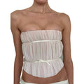 Amazon women's clothing  summer new arrival: off-the-shoulder bandeau ruched tie-waist sleeveless cropped tank top